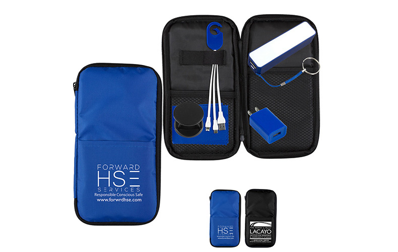 Cell Phone Charger Travel Kit includes Tech Components as shown